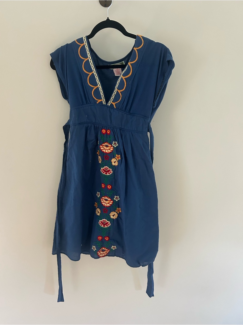 Flying Tomato Navy Blue Embroidered Tunic Dress with Orange Trim